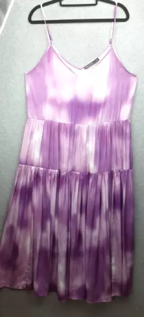 Decjuba Size M Purple White Tie-dye Print Strappy Multilayer Maxi Dress