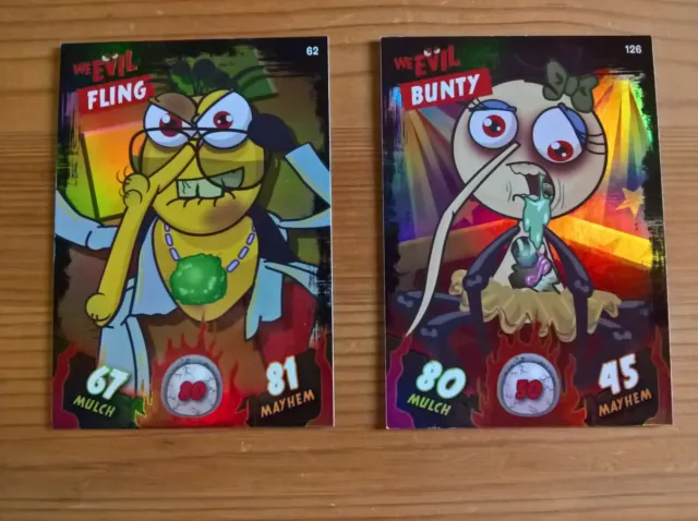 Panini Bin Weevils Good vs WeEvil trade cards: Foil x2 Fling, Bunty