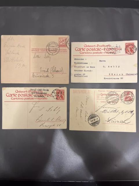 Schweiz Antwort Ganzsachen PK Lot - Diverse Frankaturen & Stempel 4 Stück - A34