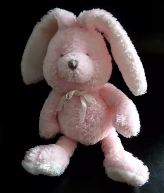 B7. DOUDOU PELUCHE LAPIN DIMPEL ROSE BLANC noeud au cou 21/33 cm ETAT NEUF *