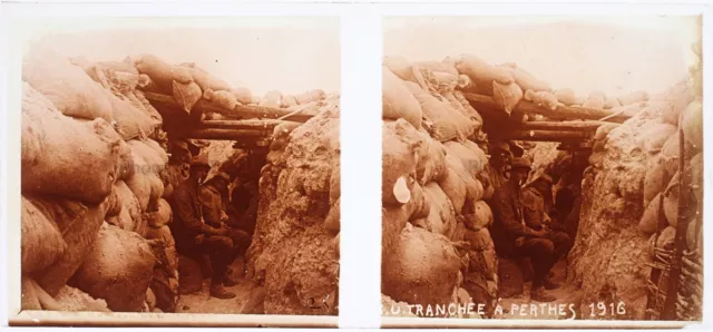 Trench A Perthes Guerre 14-18 WW1 Foto Stereo Placca Lente Vintage 2