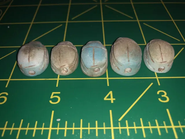 Five ( 5 ) Antique Egyptian Carved Stone Faience Scarab Beads Pendants 3