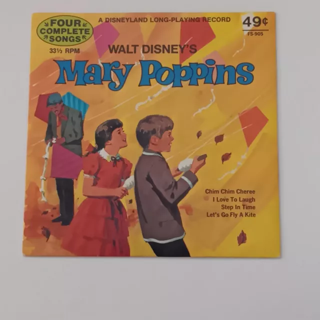 Walt Disney Mary Poppins 4 Songs 7" Record 33 1/3 Long Play 1972 Excellent