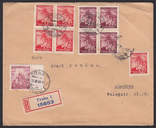 Böhmen u. Mähren R-Brief Prag - München, 1940