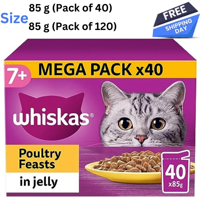 Whiskas 7+ Senior Poultry Selection in Jelly, Senior Wet Cat Food,85 g x 40/120.