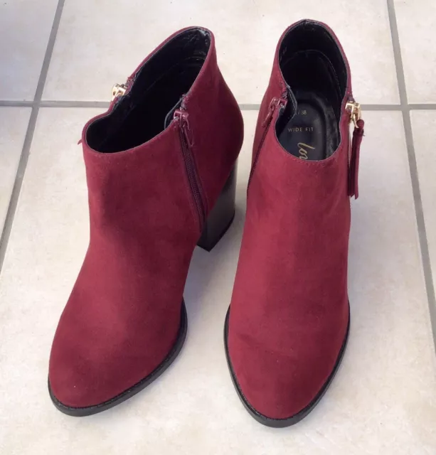 Womens Sz 5 Ankle Boots New Look Maroon Zip High Block Heel Tassel Round Toe