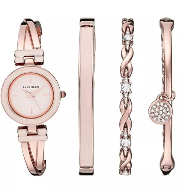NIB Anne Klein AK/3284LPST Swarovski Crystal-Accented Watch and Bracelet Set 4PC