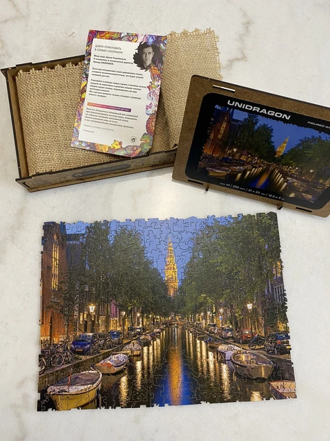Unidragon Wooden Jigsaw Puzzle “Evening In Amsterdam” Cityscape Medium Size 3