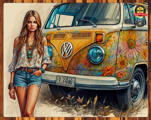 1970s - Boho Chic, VW Bus - Flower Era - Art - To Be Signed - Metal Sign 11 x 14