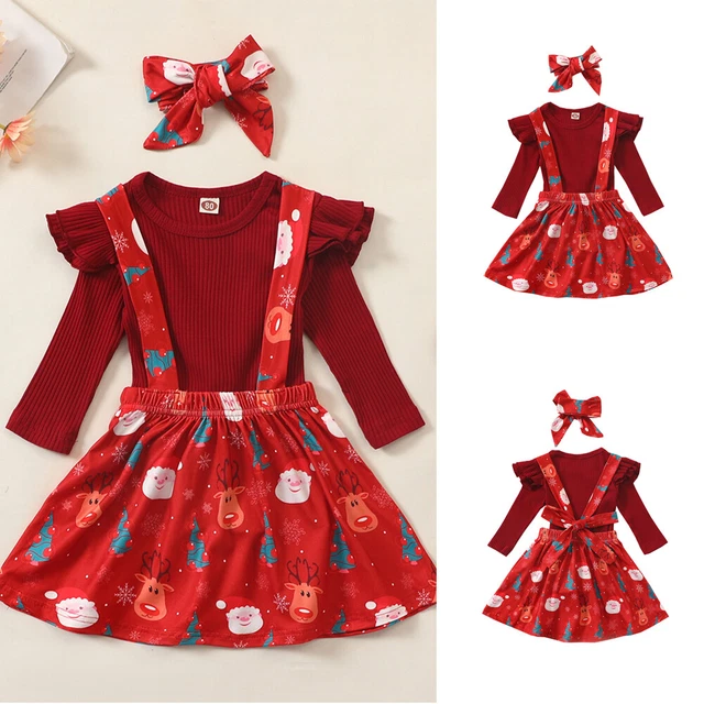 Abiti con arricciacapelli alce natalizi bambine romper top abito fascia abiti di Natale