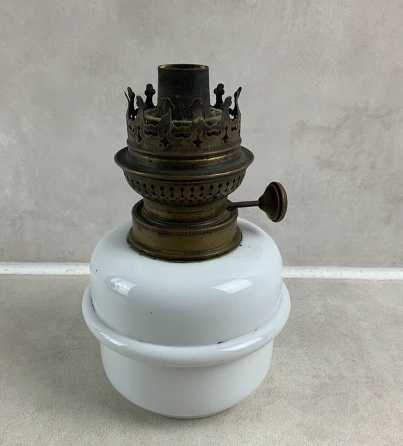 ANTIQUE OIL LAMP, Petroleum ""HS"" White Opaline & Brass £17.02