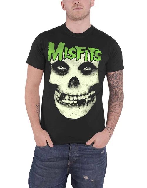 Misfits T Shirt Jarek Skull Glow in the Dark Band Logo Official Mens New Black