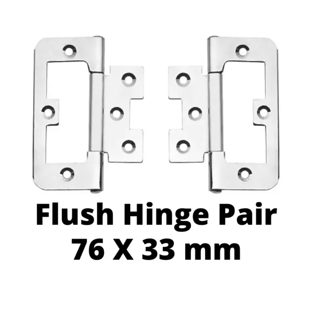 75mm 3" in Flush Hinges Pair, 2pc. Steel Polished Chrome 76mm x 33mm