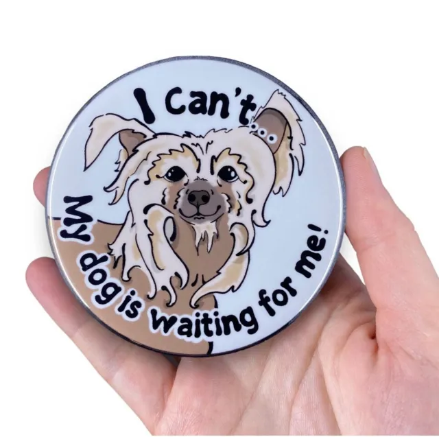 Funny Chinese Crested Dog Magnet Retro Pet Portrait Decor Gift Handmade 3.5"