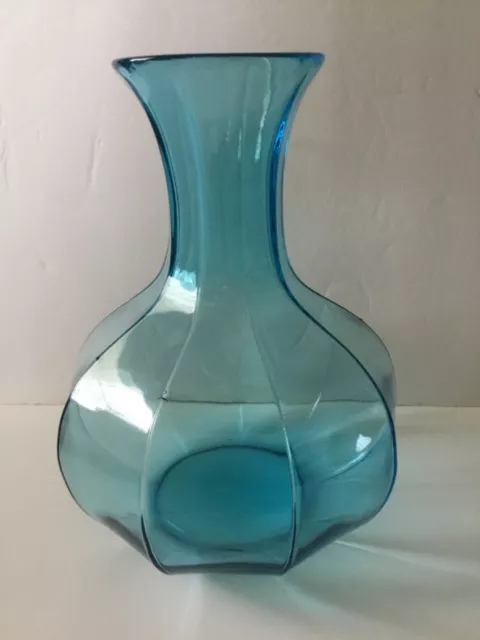 Vintage MCM Indiana Glass Tiara Light Blue Colonial Water Bottle Carafe Vase 8"h