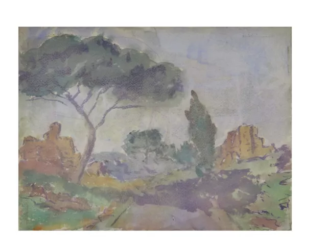 Painting landscape Countryside for Framing Signed Vintage Decoration Home Pb