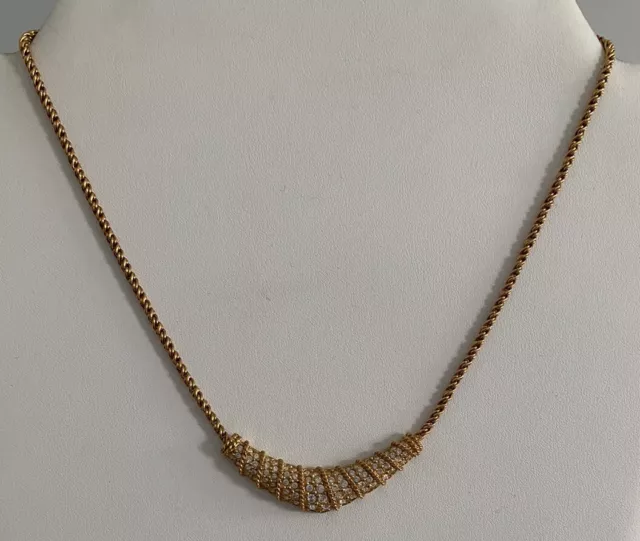 Beautiful Swan Swarovski Crystal Signed Gold Pave Necklace 16.50”