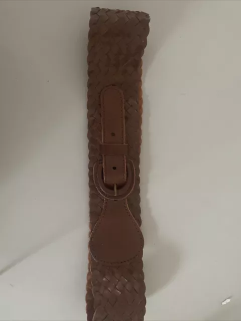 Vintage  Brown Genuine Leather Wide Plaited Belt Size M-L  96 Cm 6 Cm Wide