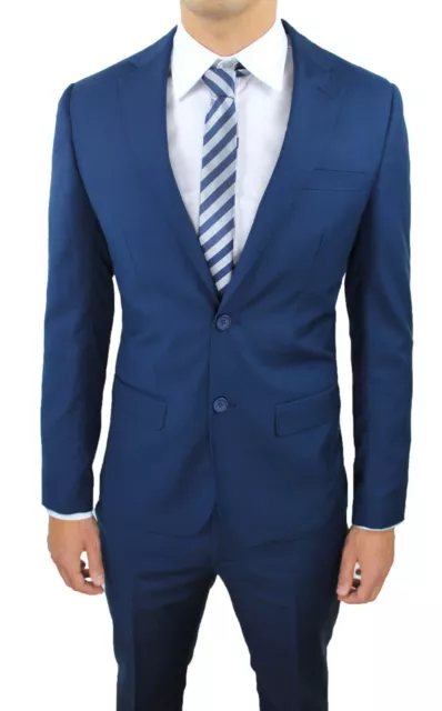 Abito completo uomo Sartoriale Blu elegante 2 bottoni vestito Smoking Cerimonia