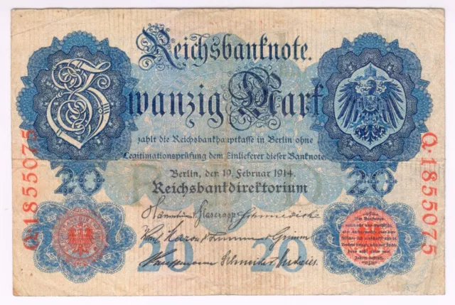 1914 Deutschland 20 Mark 1855075 Reichsbanknote Papiergeld Banknoten