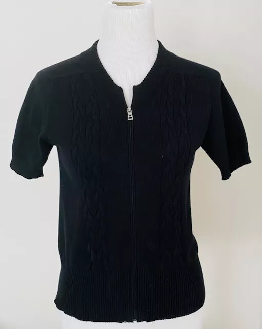 Max Mara Weekend, ladies black cotton/spandex short sleeved sweater with zipper