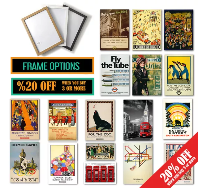 VINTAGE LONDON UK POSTERS, A3 A4 FRAME OPTIONS, Valentines Day, Wall Art Prints