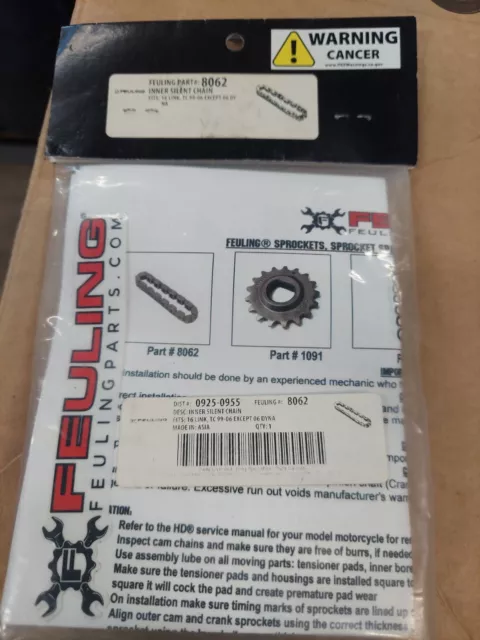 Feuling 8062 Replacement Inner Silent Chain 16 Link 99-06 Harley Twin Cam FL FX 2