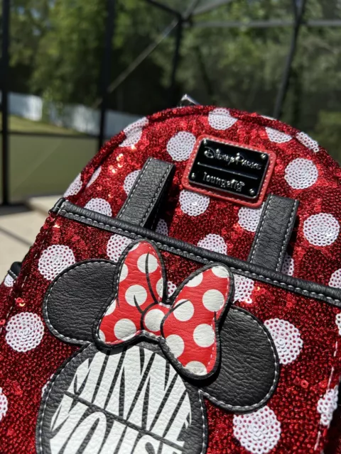 Disney Parks Red Minnie Mouse Sequin Headband Holder Loungefly backpack - NWT 2