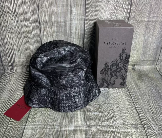 VALENTINO GARAVANI Floral Lace Bucket Hat Brand New Genuine Size L Black