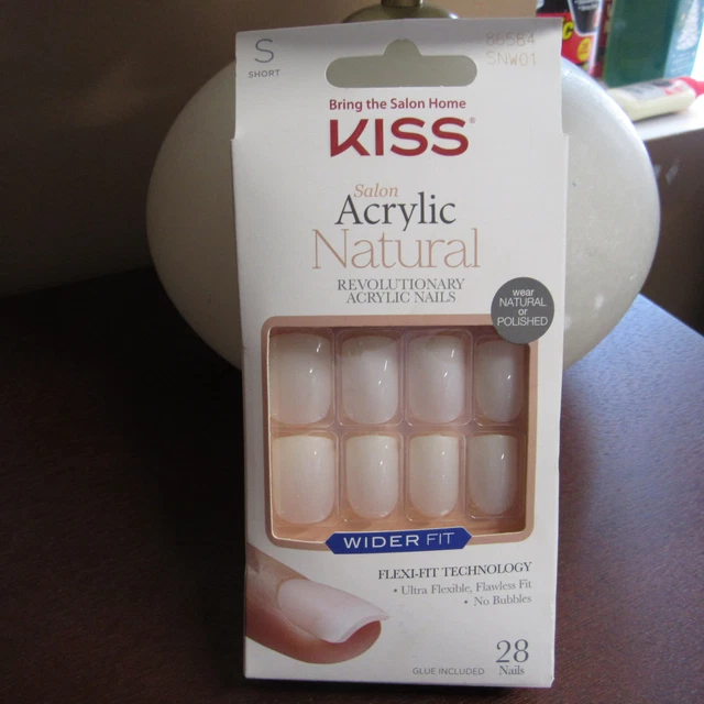 Kiss Salon Acrylic Natural Glue-on Nails Wider Fit Short Z01530