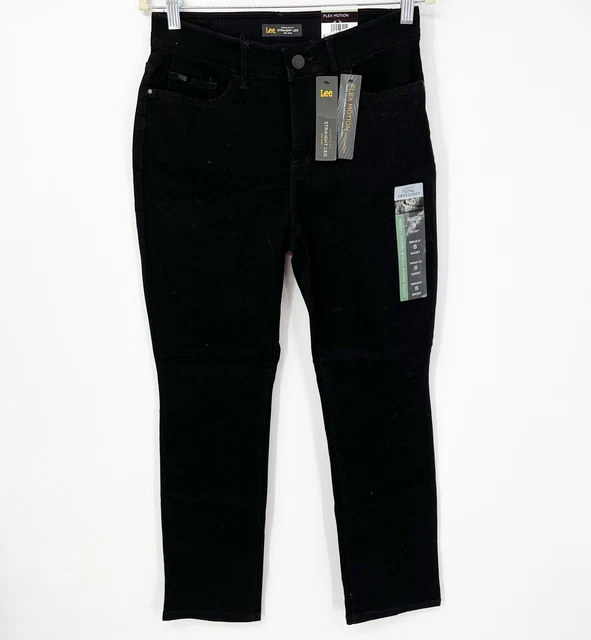 NWT Lee Black Flex Motion Mid Rise Straight Leg Super Stretch Jeans 8 Short