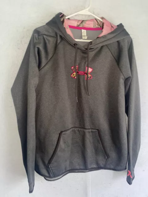 Under Armour Hoodie Womens L Gray Pink RealTree Camo Breast Cancer Cold Gear