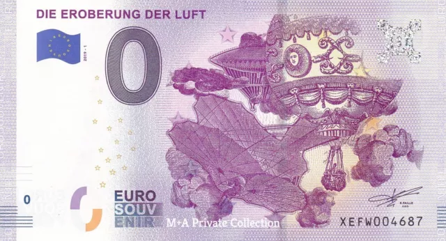 0 Euro-Schein DIE EROBERUNG DER LUFT Heißluftballon Zeppelin XEFW-2019-1