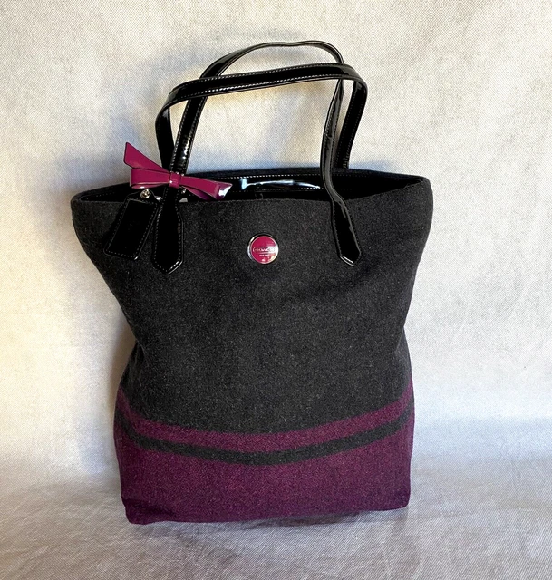 COACH F24665 Signature Stripe Wool Tote North South Charcoal Berry
