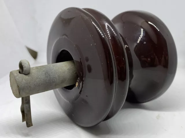 Vintage Brown Ceramic Porcelain Insulator (SBC on metal peg)