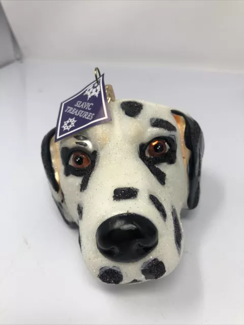 Slavic Treasures Hand Blown Glass Large Dalmatian Dog Head Christmas Ornament