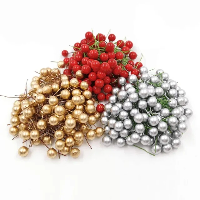 100pcs Artificial Red Holly Berry Christmas Home Hanging Ornament Decor DIY
