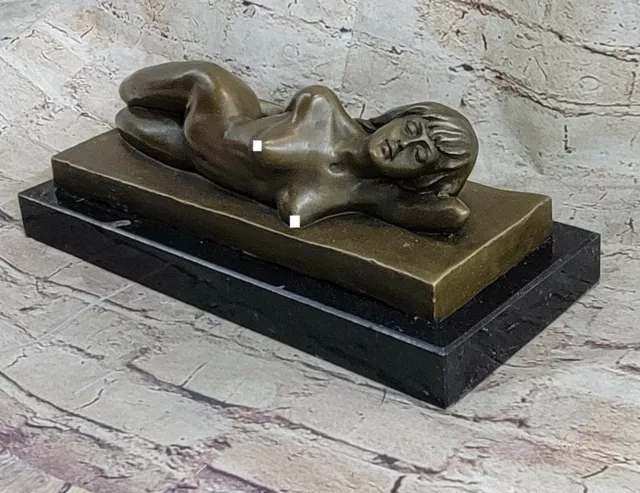 Art-Deco-Desnudo-Mujer-Desnudo-Figura-Bronce-Estatua-Escultura-Firmado-Marmol