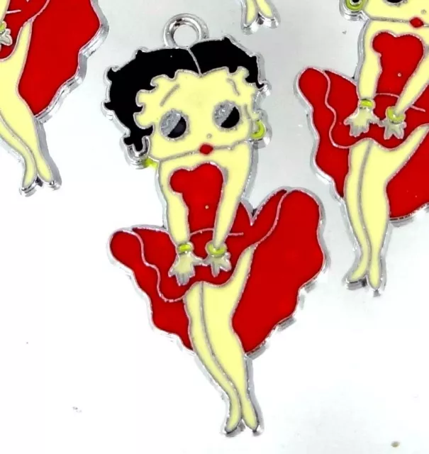 4 BETTY BOOP Marilyn Monroe Stance Red Dress Enamel Metal Pendant Charms Girl