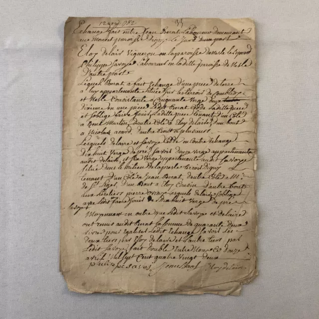 Antique Hand Written French Document Dated 1782 Beautiful Early Letter
