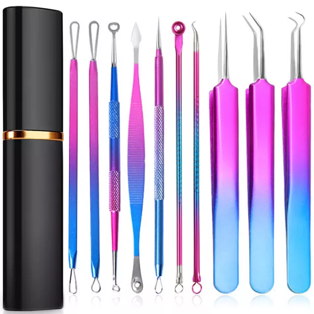 10pcs Blackhead Remover Tool Kit Stainless Steel Pimple Popper Tool-`