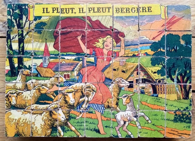 Vieux Jeu De 6 Cubes En Bois – Militaria Jouet, Imp. Tourangelle, Vers 1900