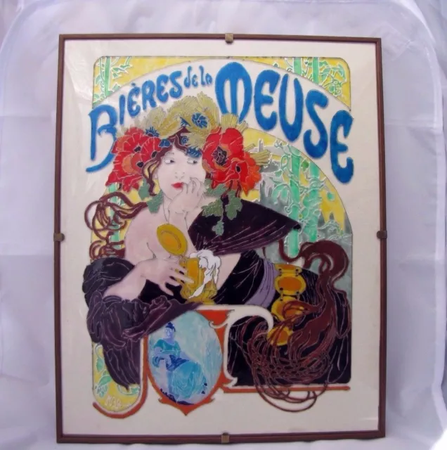 Quadro BIERES de la MEUSE di Alphonse Mucha dipinto a mano su vetro Birra bionda