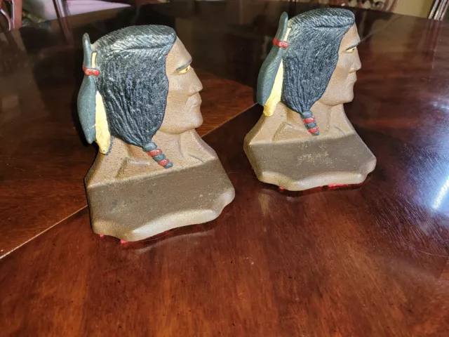 Pair of Vintage MCM Cast Iron Bookends Indian Brave~RARE