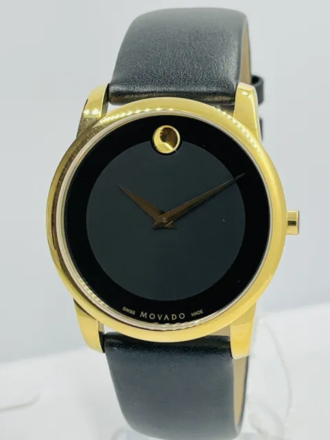 Movado Mens Museum Classic Gold/Black Leather 40mm Stainless Steel Watch 0606876