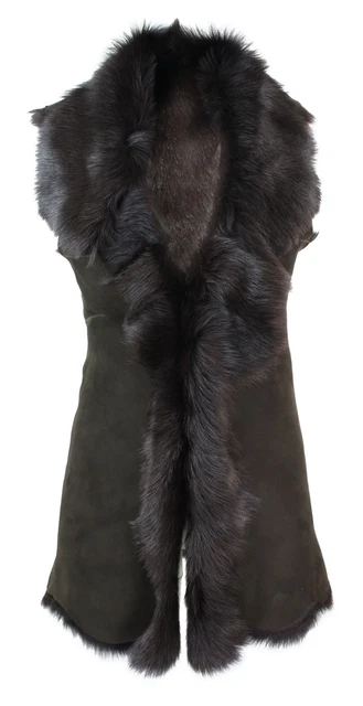 Ladies Real Spanish Toscana Shearling Sheepskin Brown Leather Waistcoat Gillet
