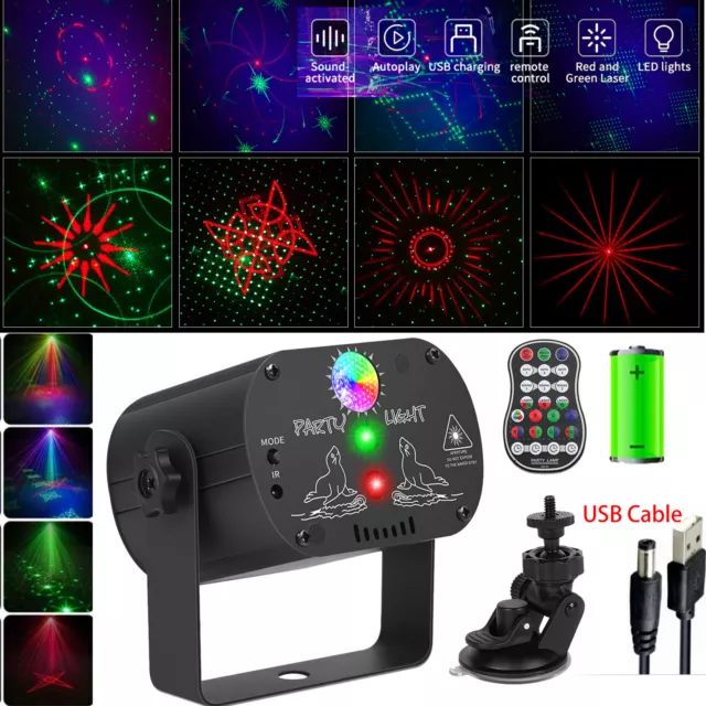 RGB Laser Projektor 480 Muster Akku Bühnenlicht LED Party Disco & USB Halterung