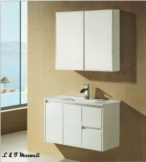 Bathroom Wall Hung Vanity with Ceramic Basin and Gloss Doors 900mm