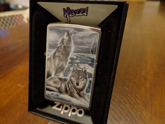 Mazzi Wolves In Winter Howling  Zippo Lighter Mint In Box