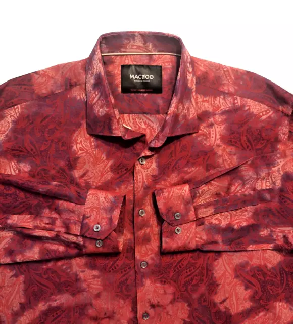 Fibonacci MACEOO Men's Paris Red Paisley Italian Jacquard Cotton Blend Shirt 2XL